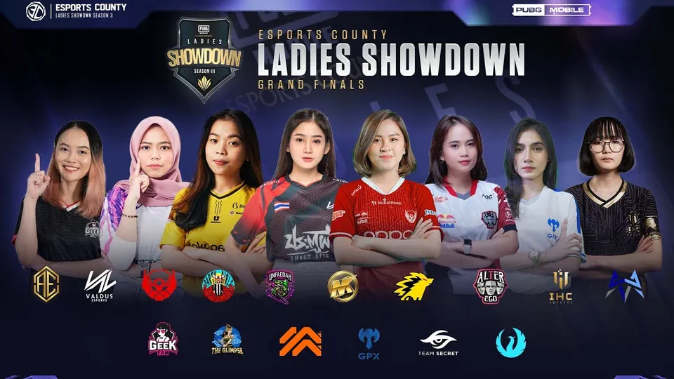 Ladies Showdown grand finals key visual with the competing players and team logos