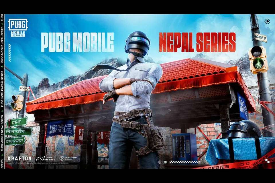 PUBG MOBILE Nepal Series key visual: an in-game character in front of a Nepali temple