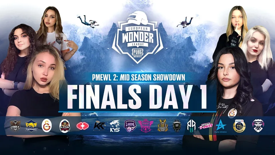 PMEWL 2 Mid-Season Showdown finals day 1 key visual with players and team logos