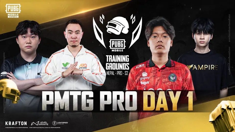 PMTG-PRO Nepal Season 2 Day 1 key visual with four players and the Training Grounds logo