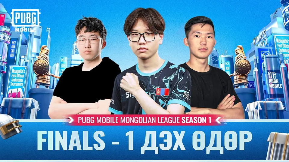 PUBG MOBILE Mongolian League Season 1 finals key visual with three players