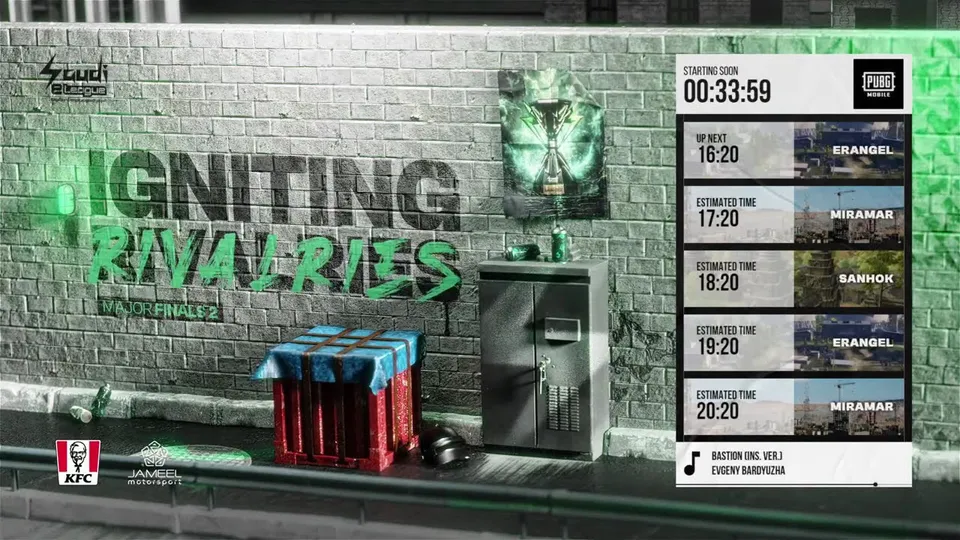 Saudi eLeague 2024 Major Finals 2 pre-show screen with the match schedule